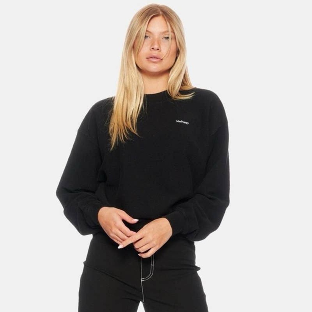 NWOT MADHAPPY BLACK TERRY CROPPED CREWNECK